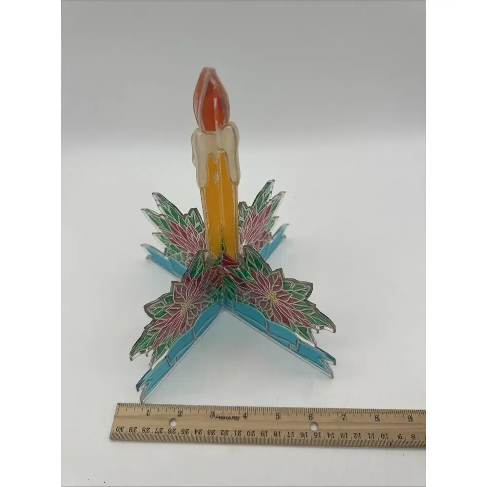Vintage Christmas 3D Suncatcher Window Decor Candles Faux Stained Glass Candle